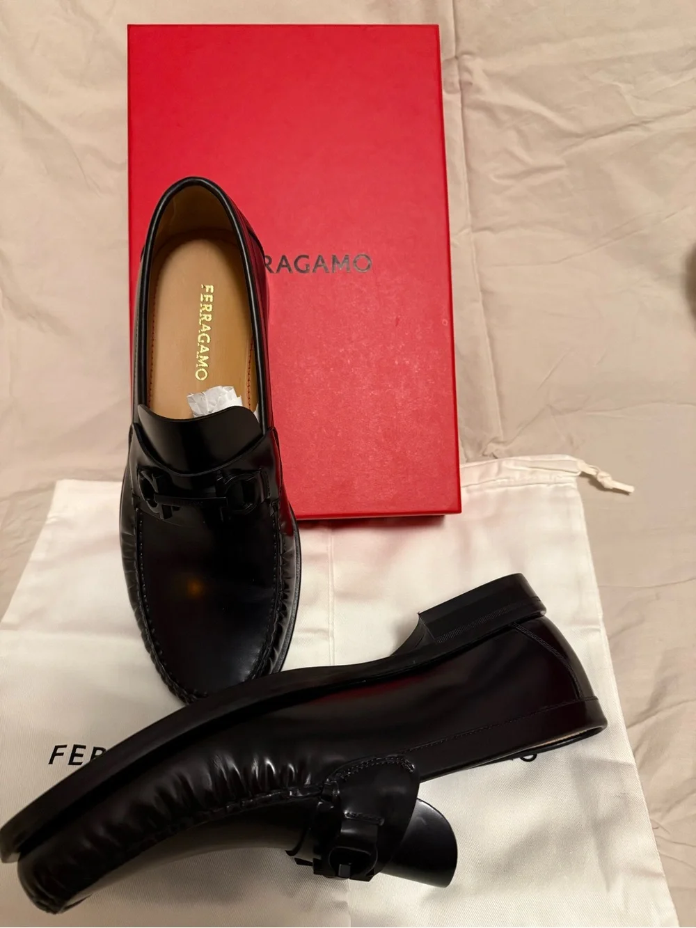 Salvatore Ferragamo Black Leather Bit Slip-On Shoes